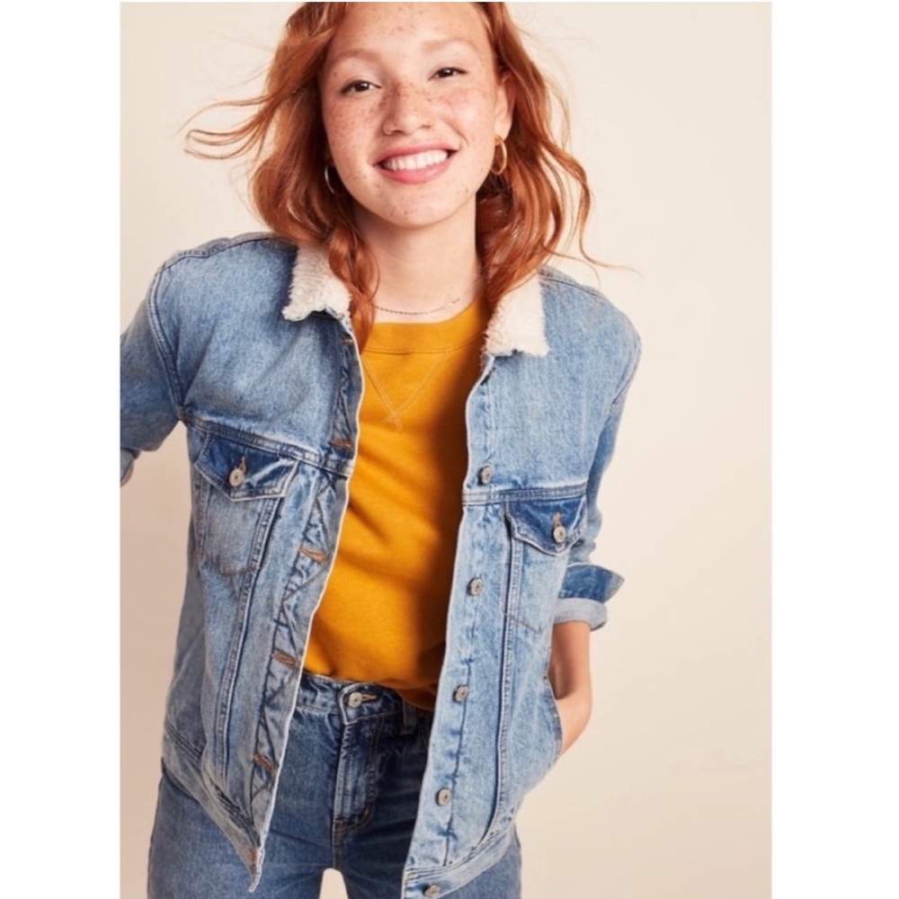 Oversized Sherpa-Lined Boyfriend Jean Jacket MP